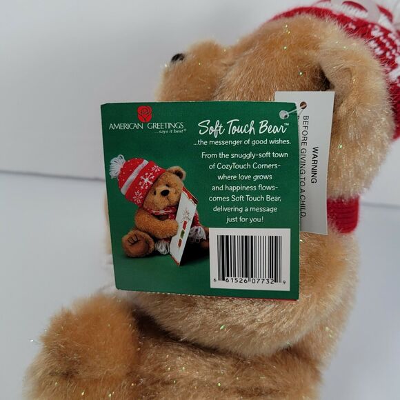 Christmas Bear Plush American Greetings Card Holder Stuffed Animal Magnet Paws - Picture 10 of 13